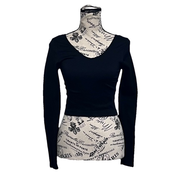 Aeropostale Black Seamless Cropped Top M Balletcore Goth Long Sleeve Moto Biker - Picture 2 of 10